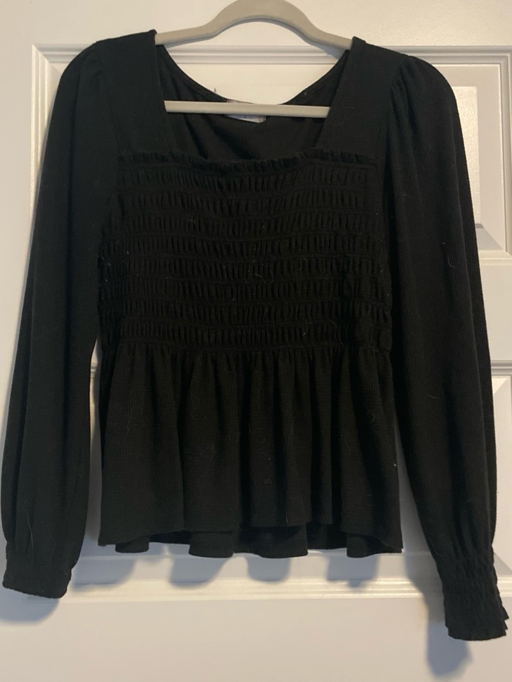Altar'd State Black Smocked Peplum Long-Sleeve Top
